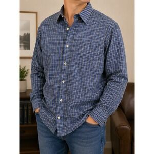 Salute Oleg Cassini Men's XXL Blue Plaid 100% Cotton Button Front Dress Shirt
